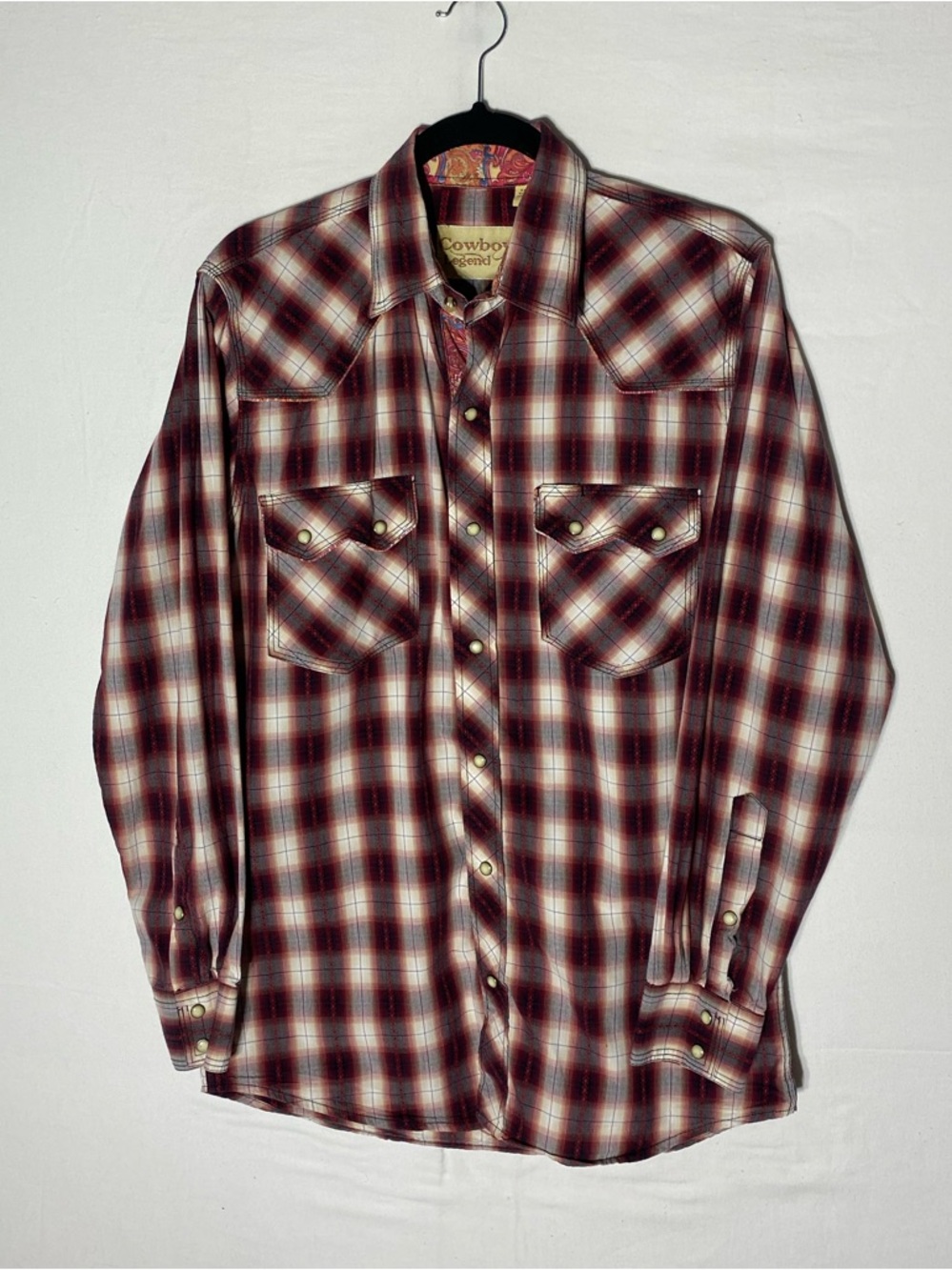 Vintage Y2K Cowboy Legend Red Plaid Pearl Snap Western Shirt M Stampede Rodeo